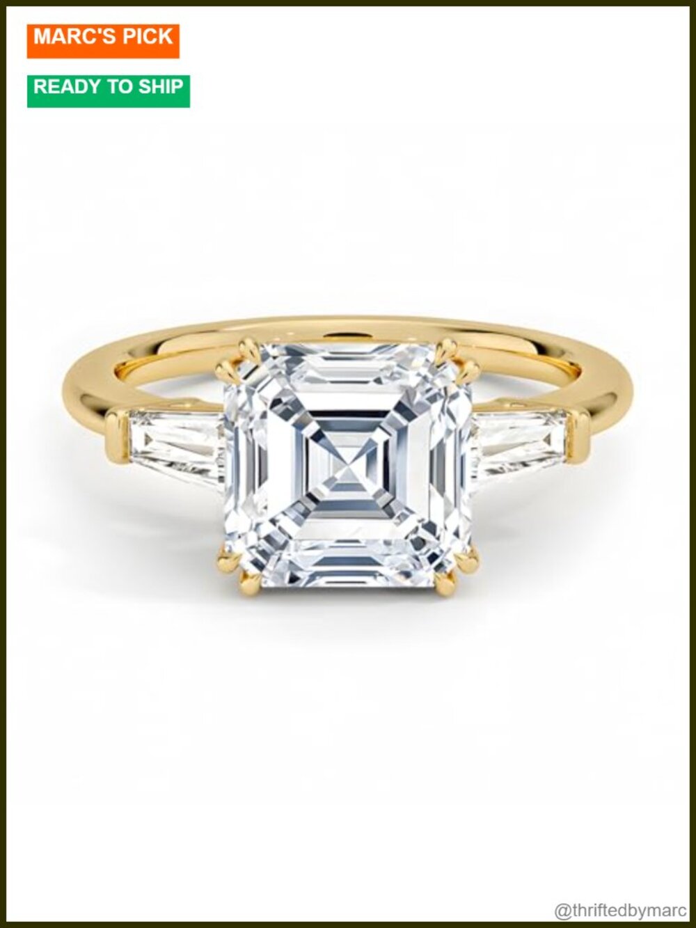 Moissanite Engagement Ring 3 Stone Asscher Cut 18K White Gold Plated S925